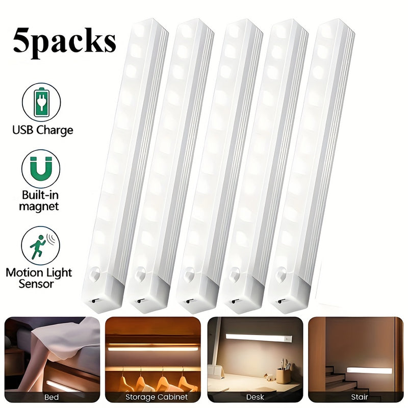 Luces Nocturnas LED Recargables por USB con Sensor de Movimiento - Iluminación Inalámbrica para Armarios Bajo Encimera - Magnético y Adhesivo de 5V para Pasillos, Cocina, Escaleras, Decoración del Hogar