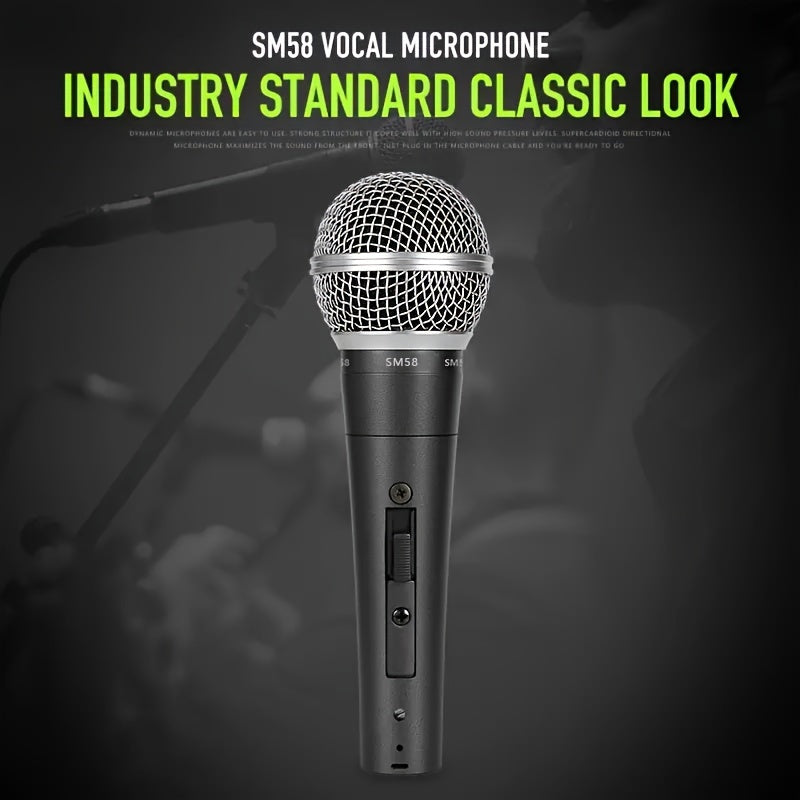 Micrófono profesional SM58YY con cable | Alimentación por USB, conector de 6.35 mm | Ideal para karaoke, transmisiones en vivo y videoconferencias | Sonido de alta fidelidad, reducción de ruido | Diseño elegante en negro con rejilla metálica | Compatibil