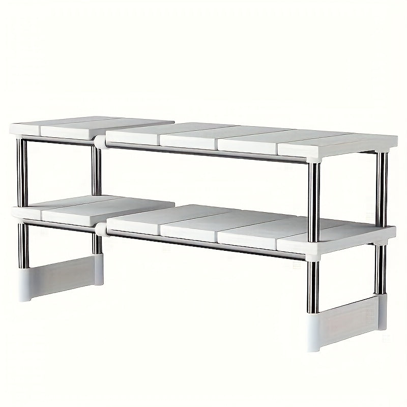 Organizador Extensible de 1 Nivel para Debajo del Fregadero - Acero Inoxidable y Plástico, Ajustable y Espacioso para Cocina y Baño, Instalación Fácil con Guía, Idea de Regalo para el Día del Padre, Diseño Moderno y Limpio, Postes Metálicos