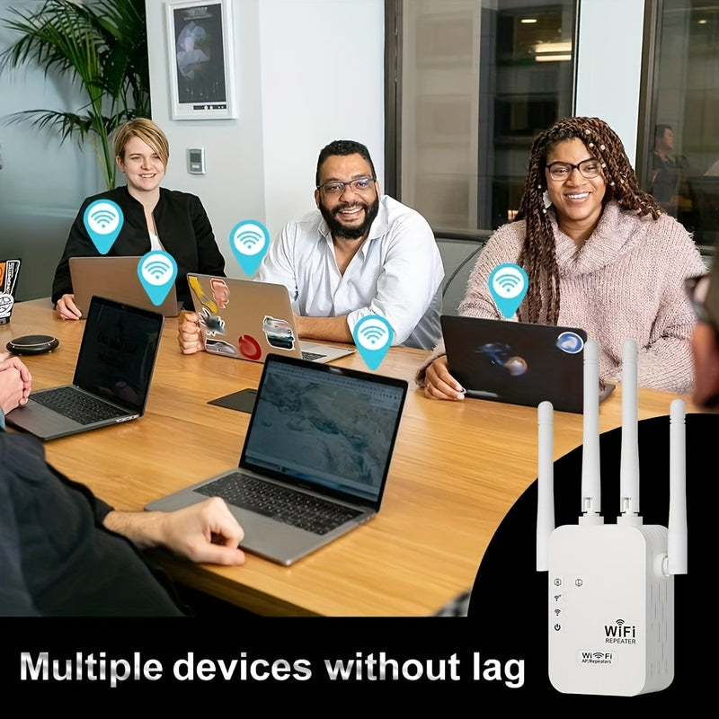Amplificador de Wifi, Repetidor de Señal con Puerto Ethernet y 4 Antenas para Cobertura 360° hasta 10000 Pies Cuadrados, Compatible con Más de 35 Dispositivos, Configuración Rápida en un Solo Clic