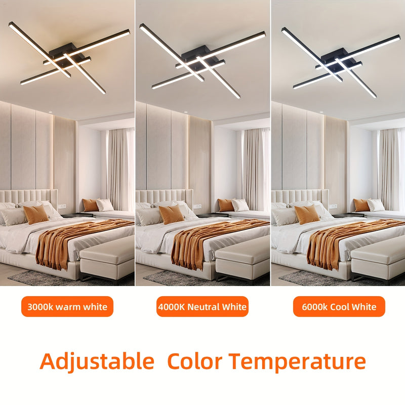 Lámpara de techo LED moderna - Candelabro de metal negro ajustable con acabado pulido, montaje cercano al techo para dormitorios, salas de estar, cocinas, pasillos y más, iluminación de sala de estar | Iluminación contemporánea | Lámpara de techo de meta