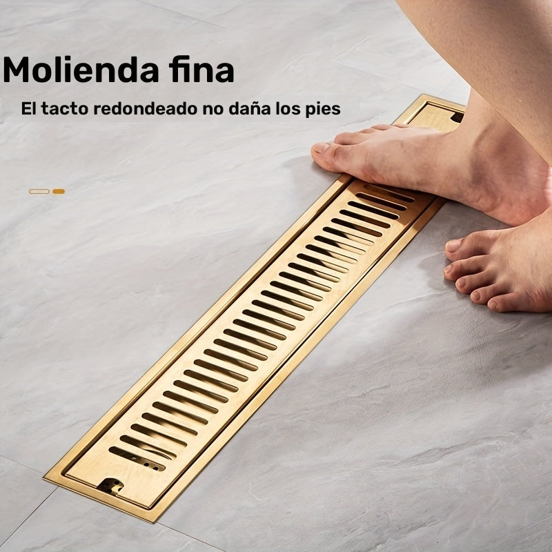 Desagüe Rectangular de Acero Inoxidable, Desagüe de Piso Rectangular Extendido de Acero Inoxidable con Acabado Dorado - Resistente a Olores para Baño