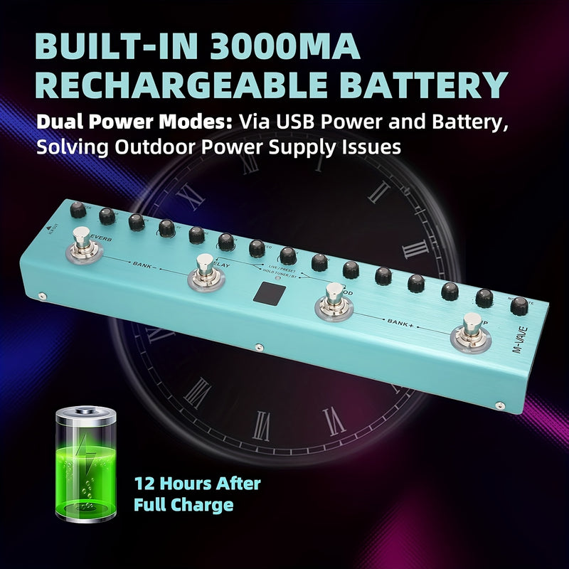 Pedal de efectos de guitarra multifuncional - Unidad de efectos de guitarra eléctrica digital, incluye 36 presets editables, con coro, retraso, silencio, PRETTY SCREW, MOD, carga de IR, grabación, función de afinador, batería incorporada, admite conexión