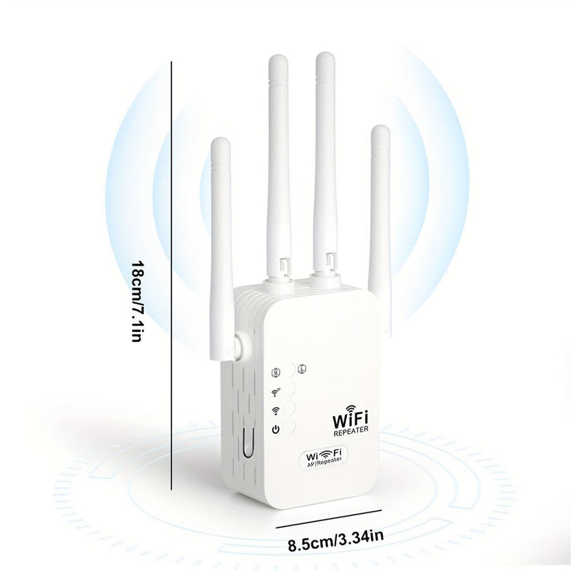 Amplificador de WiFi, repetidor de rango de WiFi, cableado a inalámbrico WiFi, admite múltiples dispositivos, fácil configuración, 4 antenas para cobertura amplia, puerto Ethernet compatible, tablero de circuitos mejorado, más duradero, adecuado para uso
