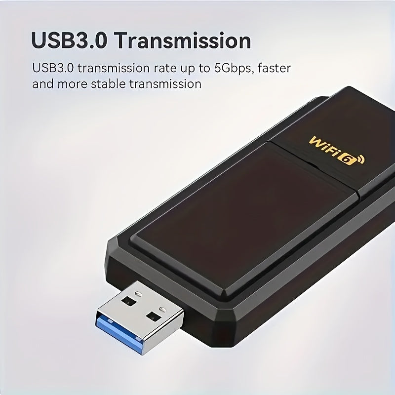 Adaptador sin varillas WiFi 6 USB 3.0 de 1800Mbps, Compatible con PC y Portátil, Adaptador USB WiFi 802.11ax con Tecnología Super USB 3.0 y Seguridad WPA3, Antena Dual de Alta Ganancia 5dBi, Receptor/Transmisor Banda Doble 5.8G/2.4G