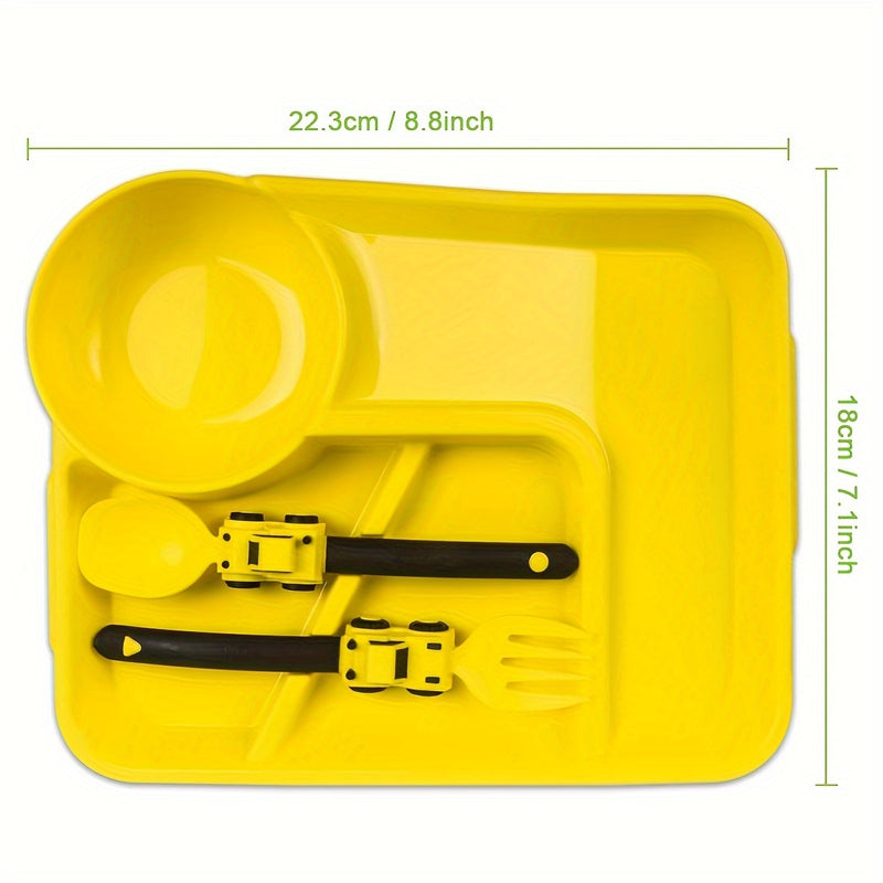 Juego de Comida Festivo Amarillo para Niños Pequeños con Tenedor y Cuchara - Adecuado para Edades 0-3
