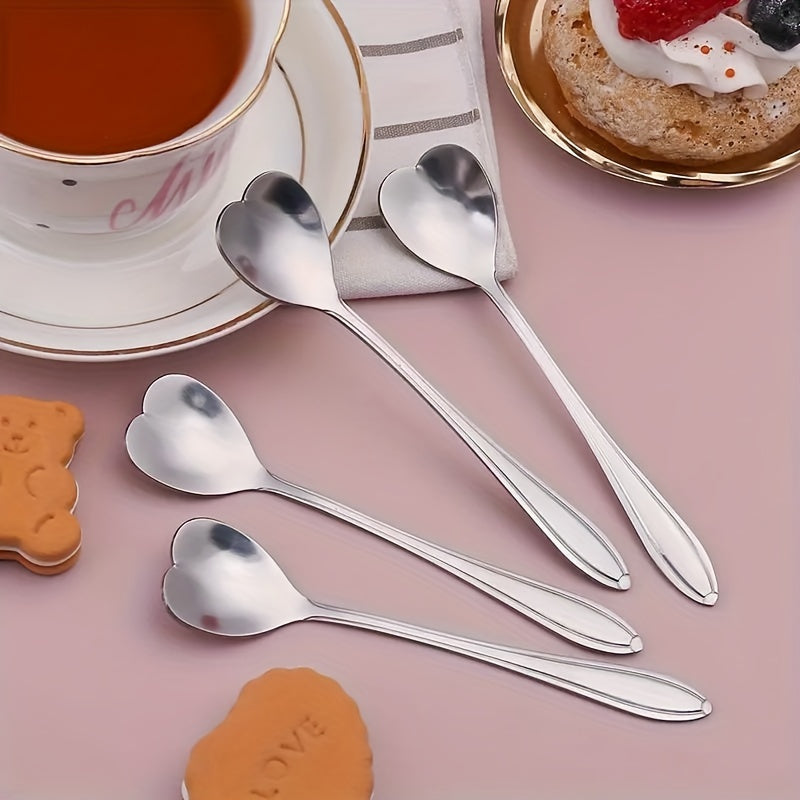 Juego de 4 Cucharas de Acero Inoxidable en Forma de Corazón, Cucharas Creativas para Mezclar Postres y Café, Elección Ideal para Fiestas de Navidad, Vacaciones, Restaurante y Uso en la Cocina del Hogar