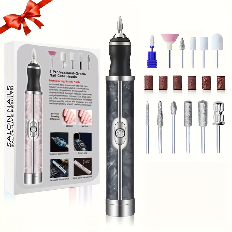 Broca para Uñas, Kit de Broca Recargable USB con 18 Cabezales de Pulido, Máquina Eléctrica Portátil para Manicura y Pedicura, Batería de Litio Duradera sin Olor, Incluye Lima y Empujador de Cutículas, Ideal para Salón en Casa o Regalo de Cumpleaños para