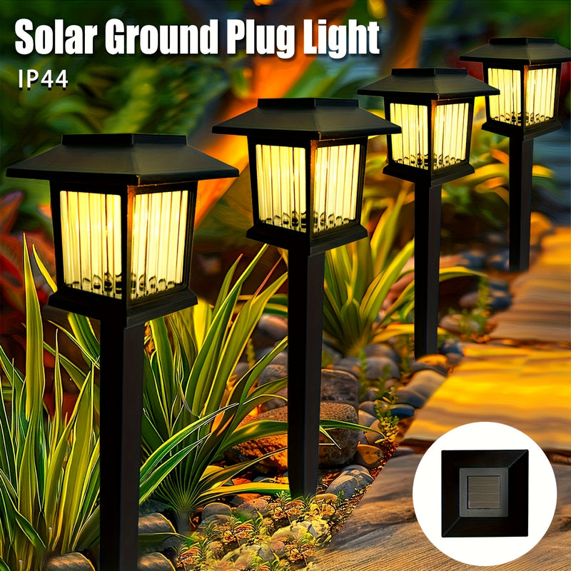 6 luces solares para jardín con base - Iluminación LED exterior para caminos, luz cálida/blanca, encendido/apagado automático, fácil instalación, ideal para jardines, villas, parques y senderos - Regalo perfecto para Navidad y Halloween, iluminación sola