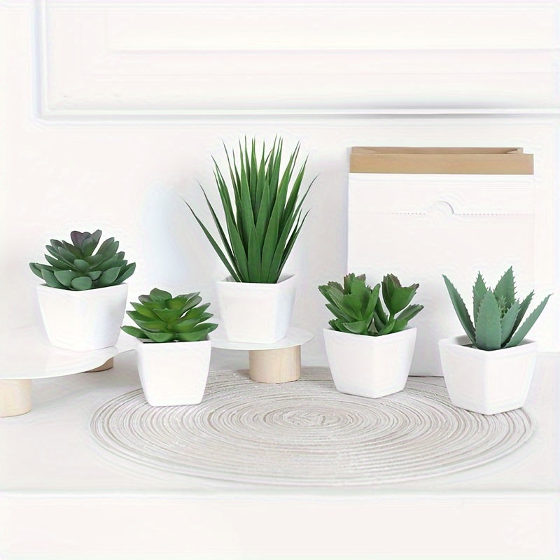 Juego de 5 Piezas de Suculentas Artificiales - Mini Plantas en Macetas para Decoración de Hogar y Oficina, Acentos de Estilo Nórdico para Escritorio con Contenedores Incluidos