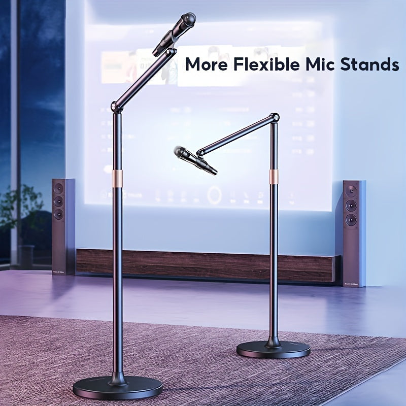 Soporte de Micrófono de Aluminio Versátil - Conector XLR, Diseño de Suelo a Techo para Transmisiones en Vivo y Actuaciones en Escenario