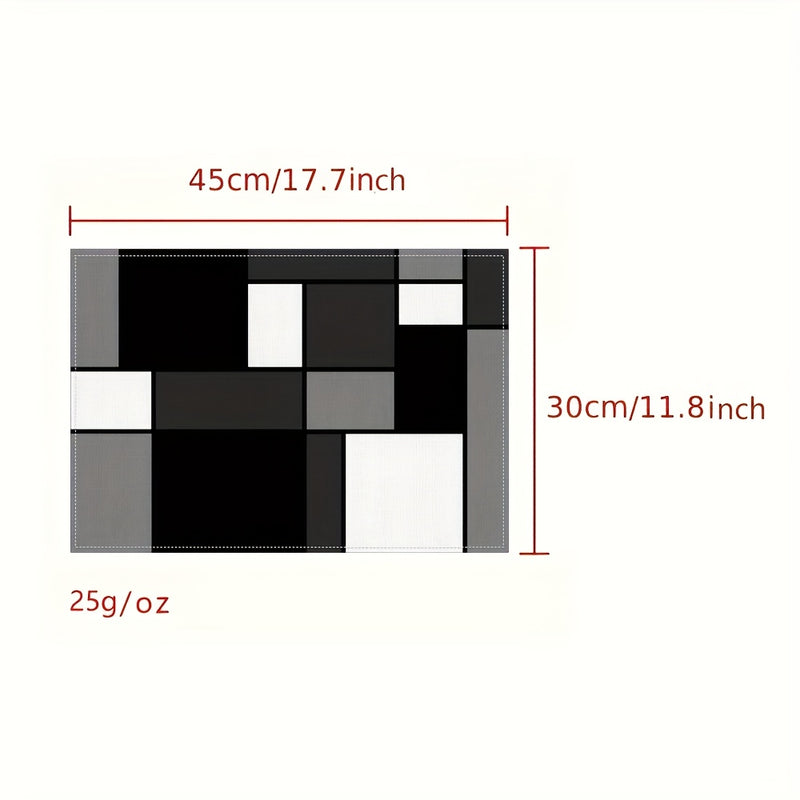 Juego de 2 a 6 piezas, individuales de poliéster en negro, blanco y gris, diseño geométrico, lavable a máquina, rectangular, ideal para comedor, bodas y decoración navideña