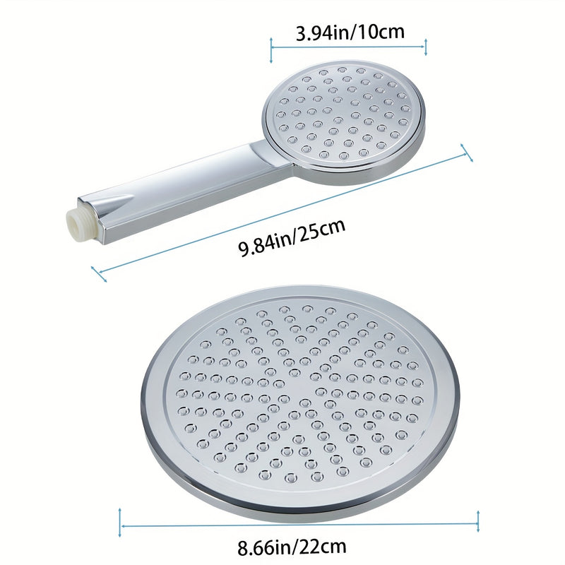 Juego de Ducha Lluvia de 9 Pulgadas - Cabezal de Ducha Grande con Aumento de Presión, Combo de Ducha Portátil y Boquilla Rociadora, Accesorios para Baño, Set de Baño Plateado