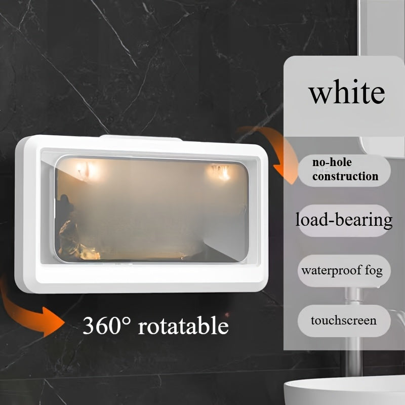 Soporte para teléfono en la ducha, resistente al agua, 360° giratorio, pantalla táctil, antiempañante, fácil de instalar con ventosa desmontable, ángulo ajustable, material ABS - ideal para baño, soporte para teléfono resistente al agua, diseño duradero