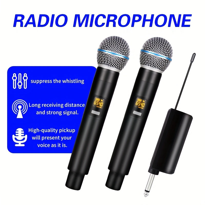 2 Micrófonos Inalámbricos Portátiles Micrófono Inalámbrico Multiusos, Micrófono de Karaoke, Sistema Dinámico Portátil con Receptor Recargable para Fiestas, Iglesia, Reuniones, Bodas
