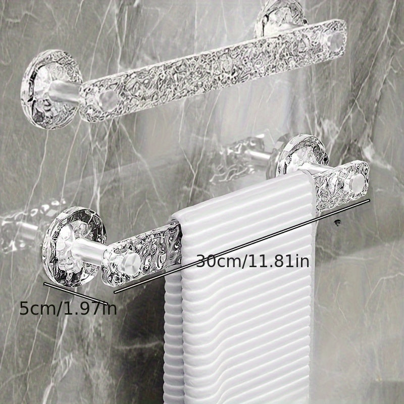 Barra de Toallas para Baño con Alta Adhesión - Montaje en Pared, Transparente con Diseño de Ondas Acuáticas, Ideal para Organización del Hogar
