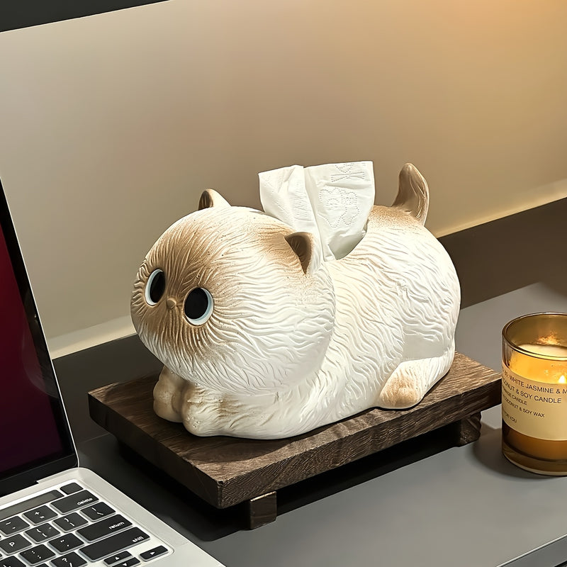 Porta Pañuelos de Gato Siamés Lindo - Decoración Temática Animal para Sala, Mesa de Té o Escritorio Hecha a Mano, Organizador de Lujo Ligero y Decorativo para Papelería, Accesorio de Sobremesa con Diseño Juguetón y Textura Suave