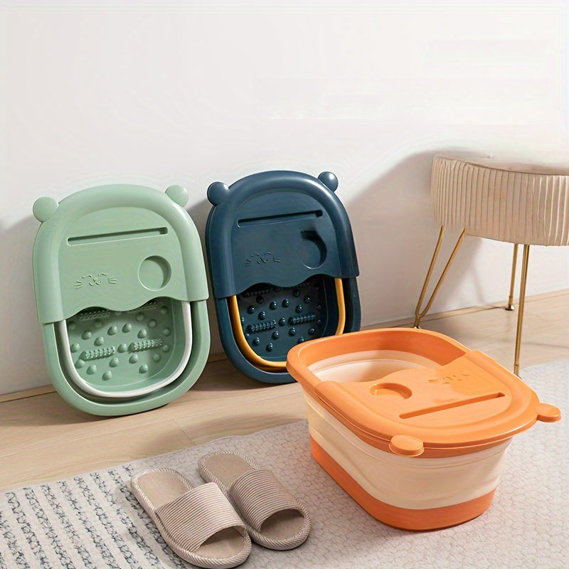 1 pieza de bañera de pies plegable con masajeador incorporado - Gran piscina de relajación para sumergir los pies, no necesita electricidad, diseño portátil para uso en el baño del hogar y en el spa, almacenamiento compacto con tapa acolchada suave, perf