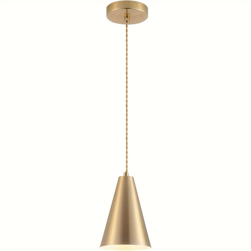 1 pieza de luces colgantes doradas para isla de cocina, fijaciones de luces de comedor encima de la mesa con sombra de metal de cono de latón cepillado, mini candelabros de granja moderna, iluminación colgante ajustable con cable para bar, fregadero