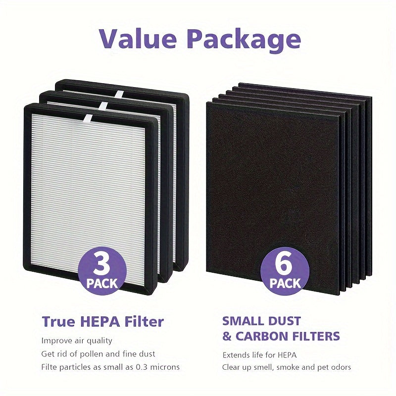 Filtro de Repuesto Premium HEPA VEVA 9000, 3 piezas con 6 Prefiltros de Carbón, Compatible con el Purificador de Aire VEVA ProHEPA 9000, Incluye