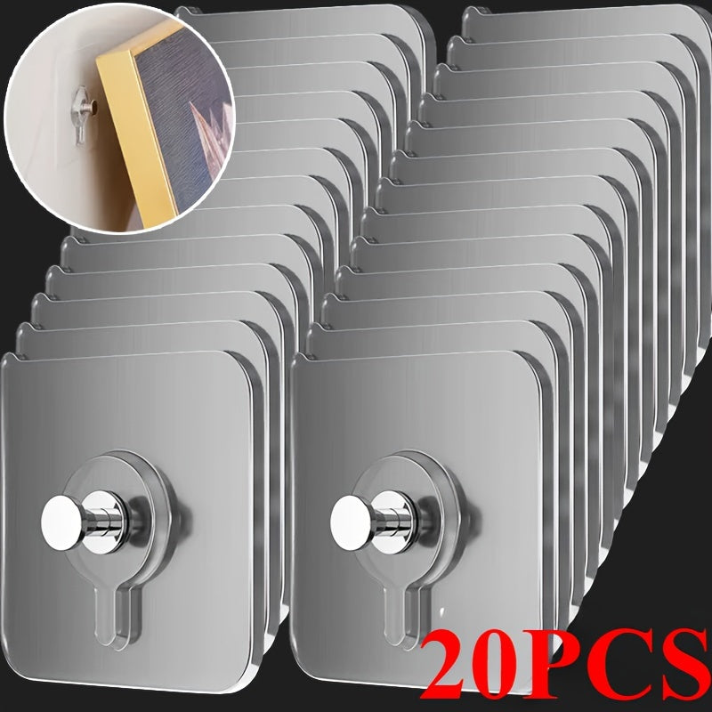 20pcs Ganchos Adhesivos Fuertes para Pared - Sin Taladro, Impermeables y Contemporáneos de Plástico para Cocina & Baño, Fácil Instalación sin Daños para Cuadros, Marcos, Posters, Relojes, Ganchos de Utilidad
