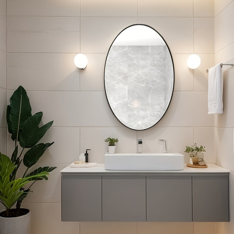 Espejo de tocador ovalado dorado/negro con marco de metal - Montaje en pared, espejo de aluminio pulido para vestir, dormitorio o decoración de sala de estar - Colgando horizontal o verticalmente, decoración de pared con espejo