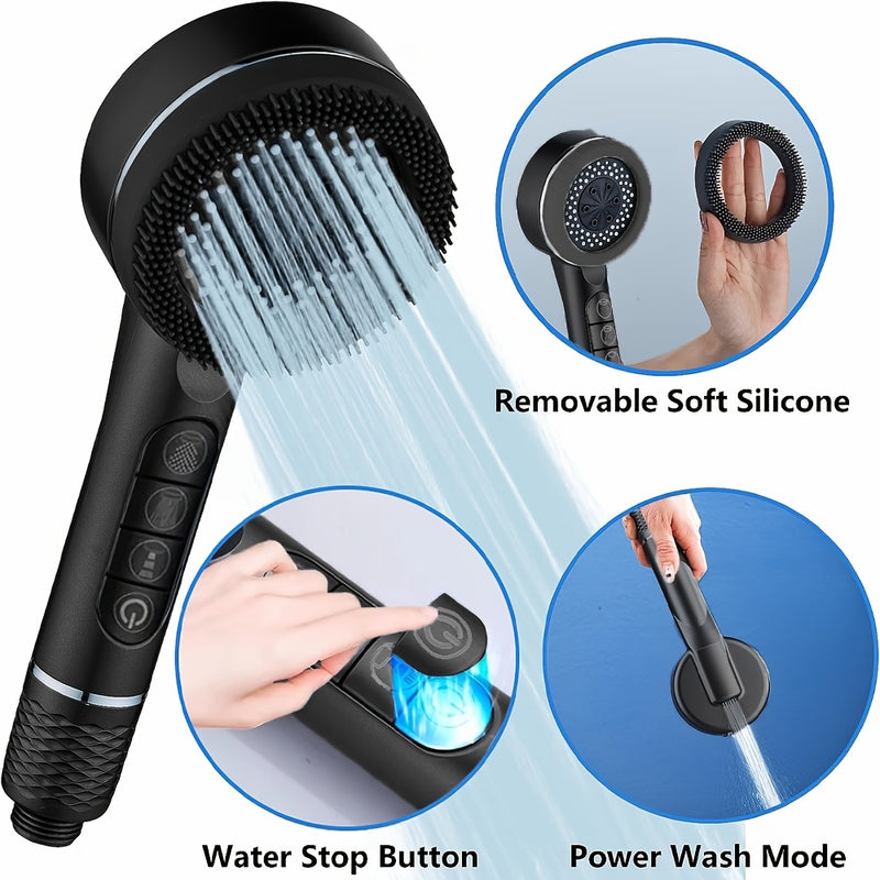 3 piezas Conjunto de cabeza de ducha moderna con control de tecla de piano, manguera de 1,5 m cifrada, fuerte presión del agua, masaje multi-modo, agua filtrada, montaje en pared/colgante/inserto, no requiere electricidad