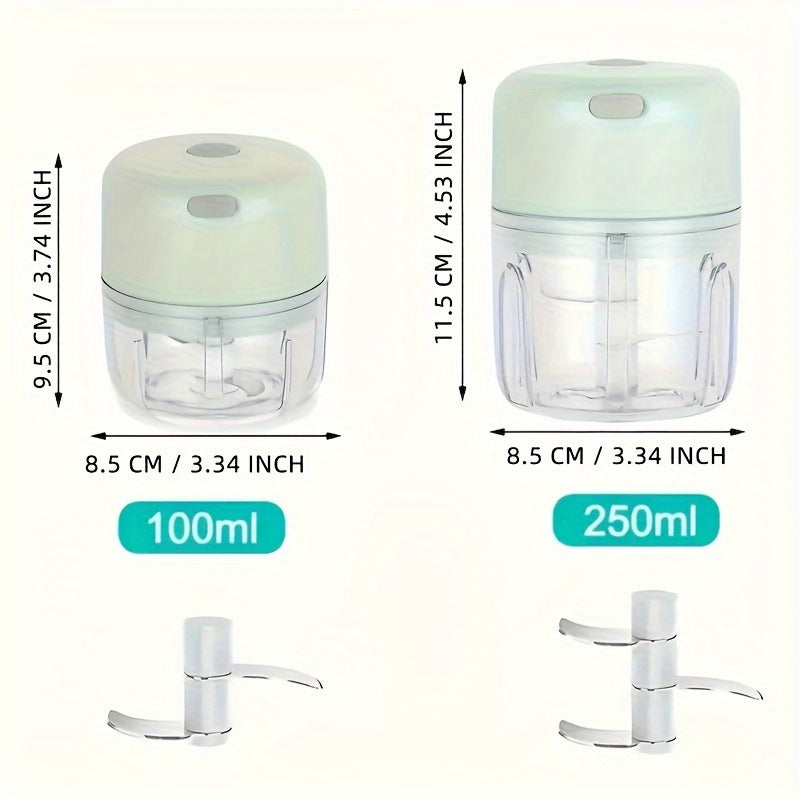 Picadora Eléctrica de Ajo Recargable USB - 100ml/250ml Fuerte y Duradera con 1500 RPM para Chile, Jengibre, Verduras con Bloqueo de Seguridad, Tapa Transparente & Diseño Fácil de Limpiar, Electrodoméstico Compacto, Herramienta de Preparación de Alimentos