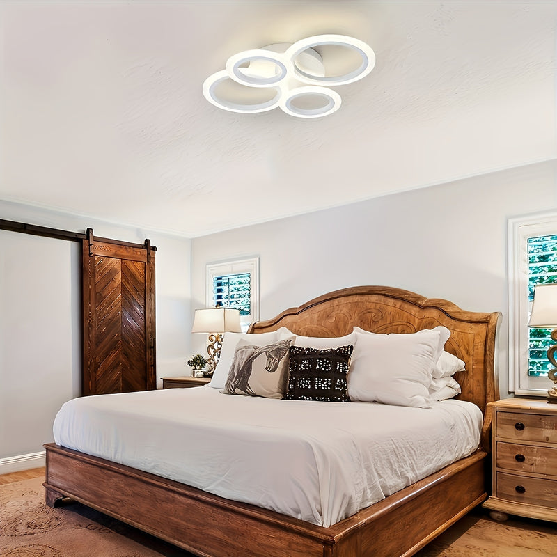 Lámpara de techo LED moderna con 4 luces en forma de anillo, diseño metálico con tono cálido y abrazaderas removibles para fácil instalación - Ideal para cocina, dormitorio, sala de estar, lavandería - Incluye hardware