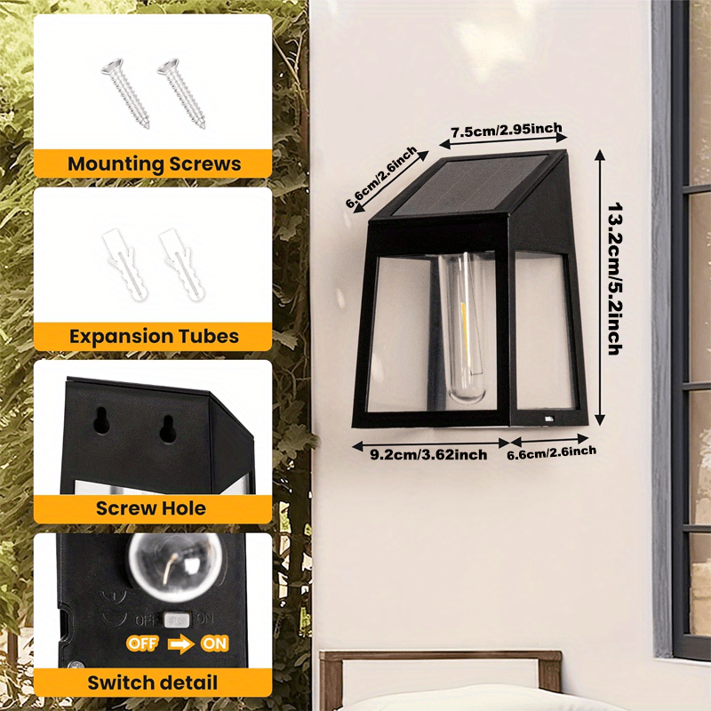 2 Piezas de Luces Solares para Exteriores, Diseño Moderno Cuadrado con Paneles de Vidrio Transparente y LED Cálido Blanco, Construcción Duradera en Plástico , Decoración Solar para Jardín, Patio o Pasillo, Iluminación Energeticamente Eficiente