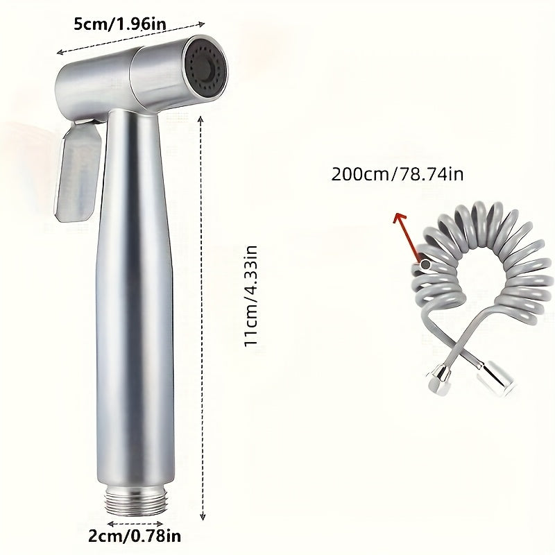 Kit de Ducha Manual de Alta Presión - Pistola de Limpieza para Baño de Acero Inoxidable con Manguera de 2 Metros y Conector en T de Una Entrada Dos Salidas, Soporte Montado en la Pared Sin Taladro, Cabezal Autolimpiante Resistente para Inodoro/Ducha/Masc