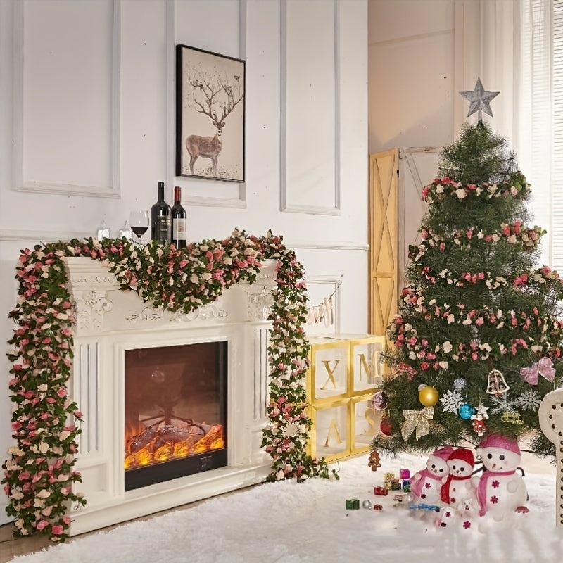 5 unidades de 12.5 metros de Guirnalda de Flores, Enredadera de Rosas Artificiales con Hojas Verdes, Enredadera de Rosas Falsas para Decoración de Pared de Primavera Aniversario de Boda Cumpleaños Navidad Arco