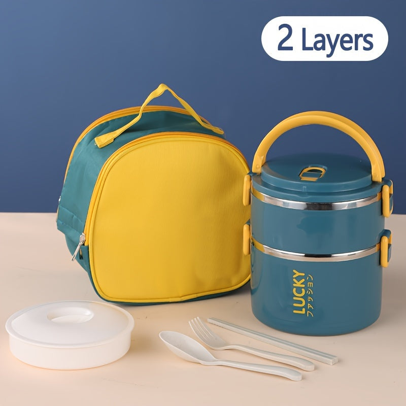 1 juego de lonchera reutilizable de acero inoxidable con bolsa y utensilios, termo portátil de gran capacidad ideal para escuela, picnics, camping, estudiantes, trabajadores y cocina, regreso a clases