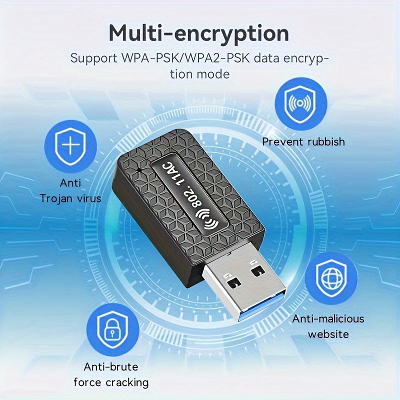 Adaptador WiFi Router para escritorio con 1300Mbps, doble banda 2.4GHz y 5.8GHz, antena de alta ganancia, modo USB, compatible con Windows 7/8/8.1/10/11, batería de botón no recargable, no incluye batería, router para hogar y oficina.