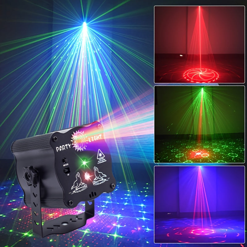 Proyector láser LIANZE RGB activado por sonido con mando a distancia, bola de luz de aluminio de aleación de aluminio pulido negro, fuente LED, alimentado por USB, <0,4 mW láser, con batería de botón no recargable, para fiestas, clubes, cumpleaños, karao
