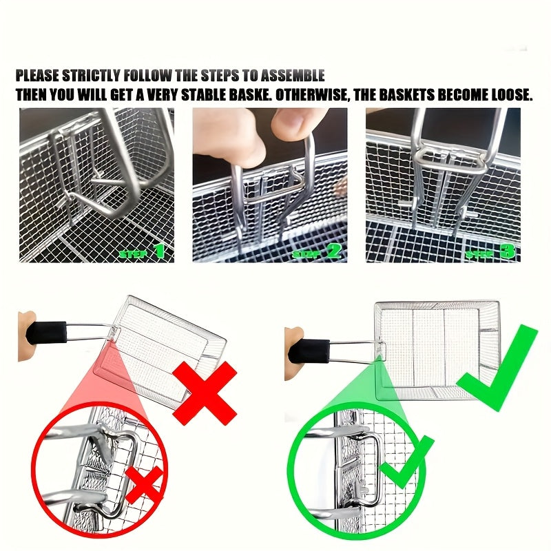Cesta de freír cuadrada de metal plegable con asa - Ideal para papas fritas, nuggets de pollo y snacks | Cernidor de cocina duradero para freidoras y vaporeras | Perfecto para entusiastas de la cocina, cesta de freír para freidoras