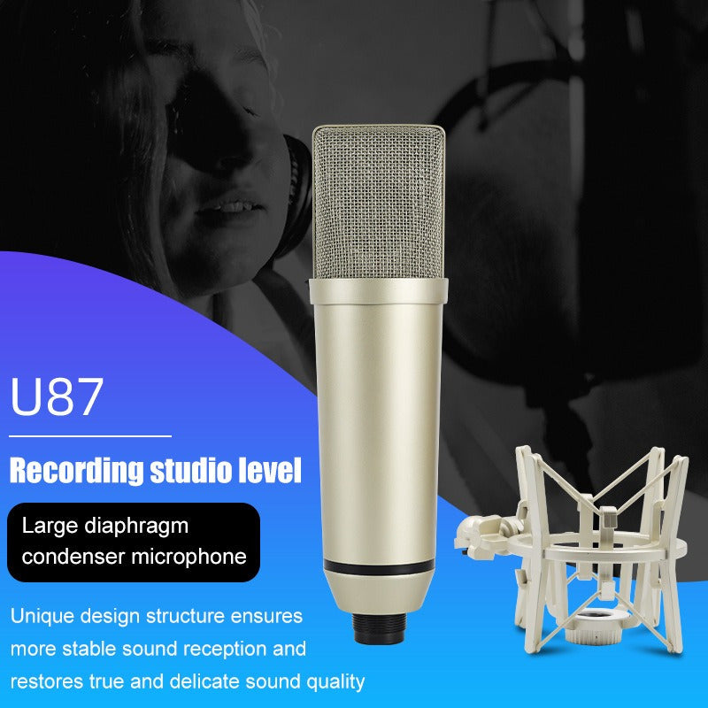 Microfono de Condensador Profesional U87 para Grabación | Reducción de Ruido de Alta Definición + Soporte Antivibraciones | Herramienta Universal para Grabación y Transmisión en Vivo