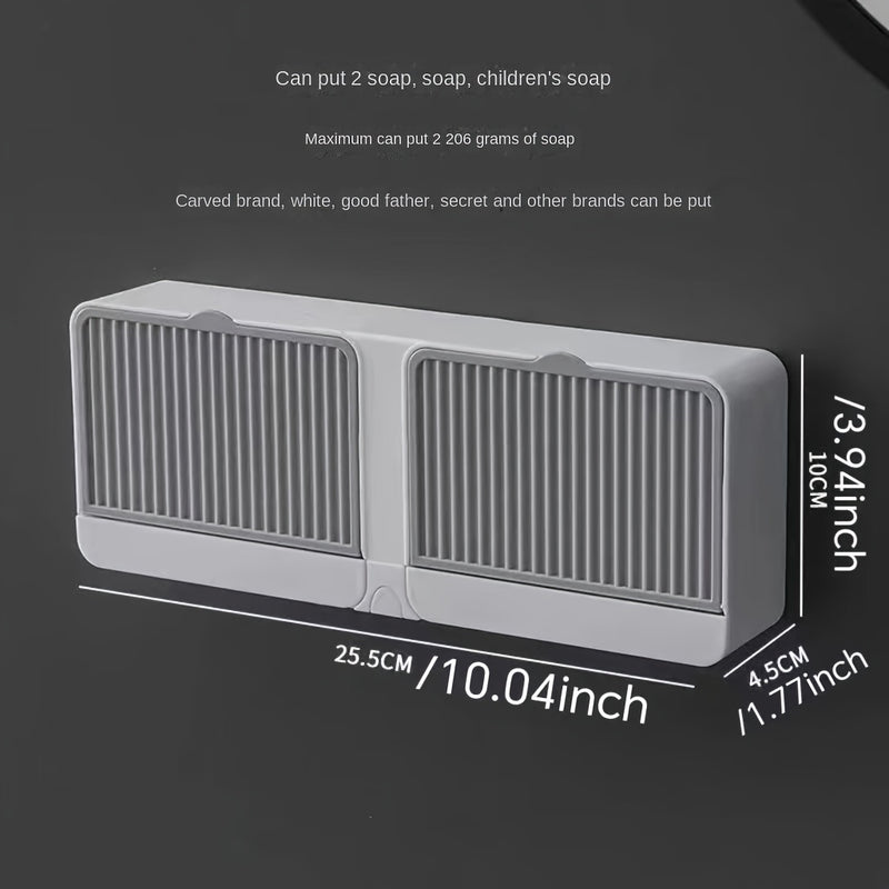 Caja de jabón vertical de doble gris: Jabonera rectangular de plástico montada en la pared con drenaje para jabones en barra - Adecuada para uso en el baño