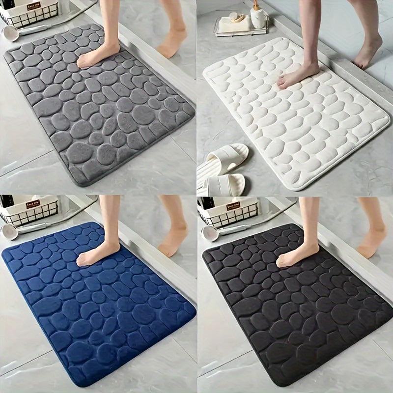 Alfombra de Baño Hecha a Mano de Vellón de Coral Peluche - Antideslizante con Patrón de Piedras Geométricas, Lavable en Máquina y Absorbente para Ducha, Bañera y Entrada, Base Duradera de Poliéster, Alfombra de Baño