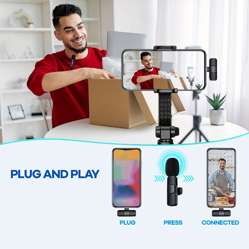 Micrófono de solapa inalámbrico con grabación omnidireccional - Carga USB-C, batería de litio, ideal para smartphones, tabletas, cámaras, entrevistas, podcasts y vlogs, videollamadas | Grabación moderna | Batería recargable