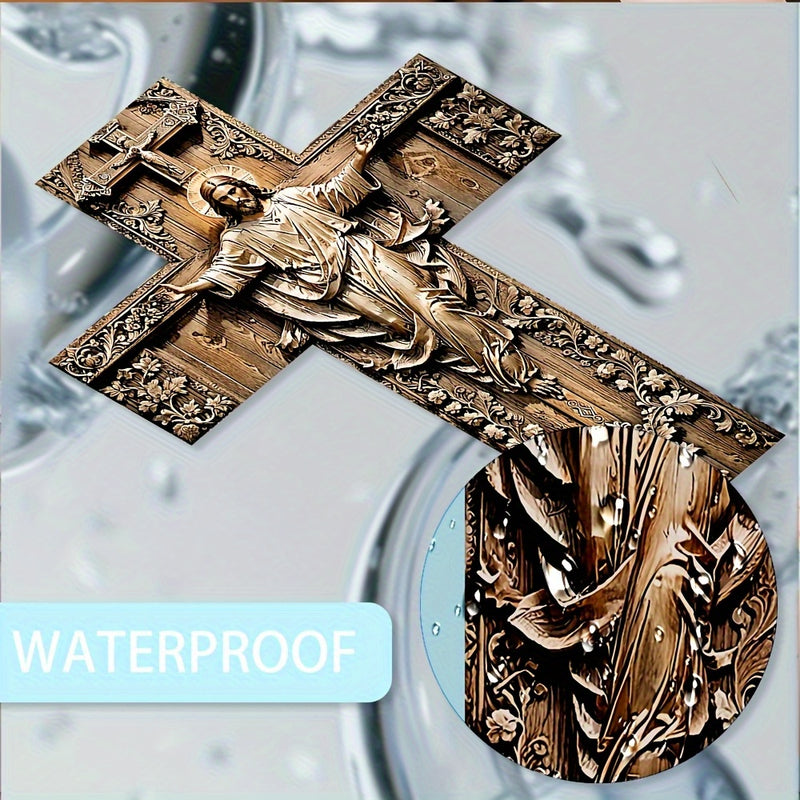 Crucifijo de Madera Artificial Regenerada Impreso en 2D con Patrones Florales - Arte Rústico Vintage para Navidad, Halloween, Pascua y Día de los Muertos - Decoración para Iglesia y Hogar, Plano en 2D