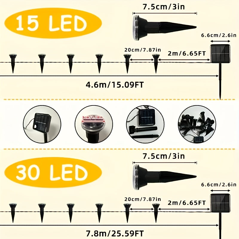 30pcs Luces Solares para Senderos Exteriores - Brillo Amarillo Cálido, Luces de Estaca de Plástico Adecuadas para Céspedes, Jardines y Decoraciones de Villas, Iluminación Ambiental Navideña, Lámparas Solares para Exteriores
