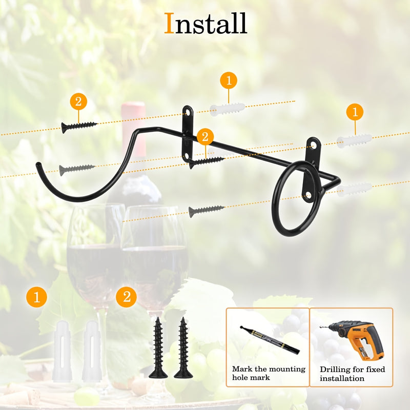 Conjunto de 12 Soportes para Vino Metálicos en Espiral Negros - Montaje en Pared con Tornillos para Instalación Fácil, Almacenamiento Ahorrador de Espacio y Exhibición Decorativa