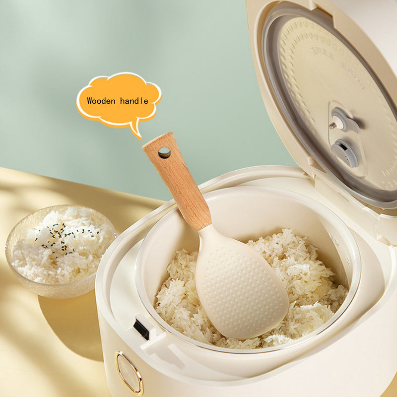 1 Unidad, Cuchara De Arroz De Silicona Con Mango De Madera, Utensilio Para Utensilios De Cocina Antiadherentes, Herramienta Para Servir Duradera Y Conveniente, Artilugio De Cocina