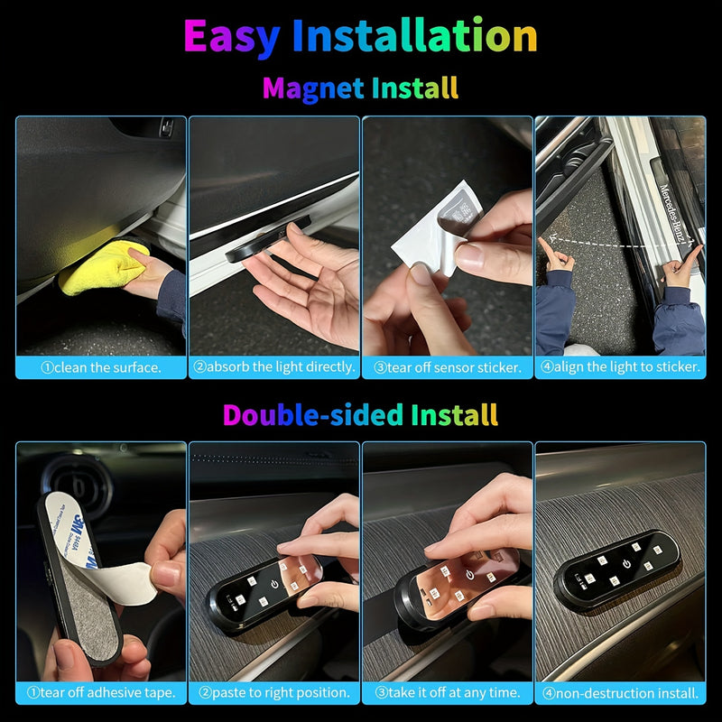 Conjunto de 2 Luces Decorativas LED para Puerta de Coche con Sensor de Luz, Luz Ambiental Interior y Luz Inferior