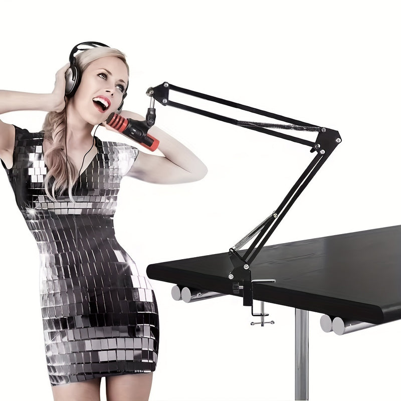 Soporte ajustable de canto pesado para micrófonos - Soporte de escritorio metálico extendible de choque, con material ABS, negro, ideal para transmisiones en vivo y grabaciones, equipo de transmisión | Soporte negro elegante | Construcción sólida