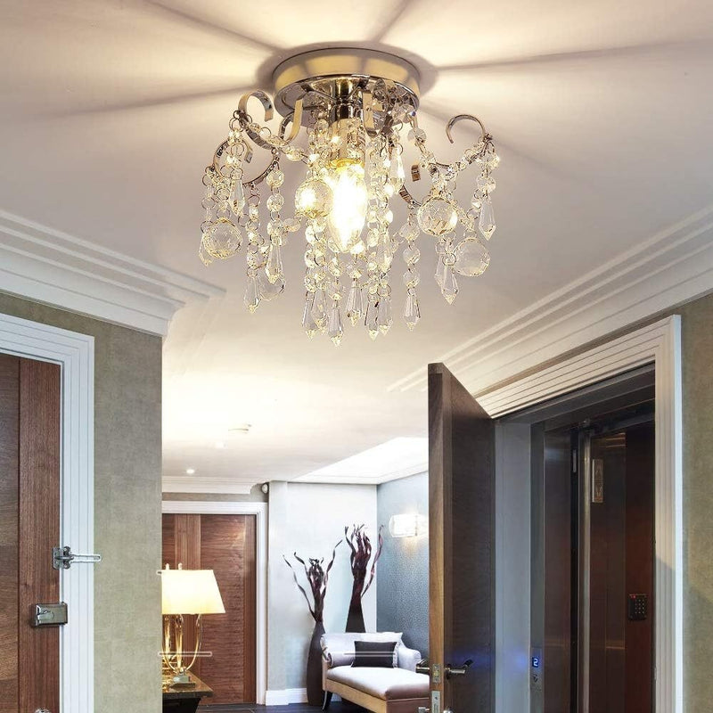 1 pieza de lámpara de colgante de cristal pequeño moderno con base de metal cromado, voltaje 85V-265V, adecuada para pasillos, salas de estar, dormitorios, baños, cocinas y otras decoraciones de iluminación. Base E14 (bombilla no incluida)