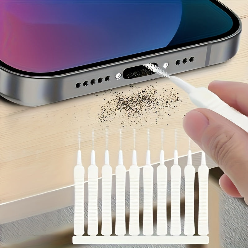 Juego versátil de 10 herramientas de limpieza ultradelgadas, para puertos de carga, bocinas, teléfonos móviles y cabezales de ducha, cepillos seguros para eliminar pelusa y residuos de electrónicos y artículos del hogar