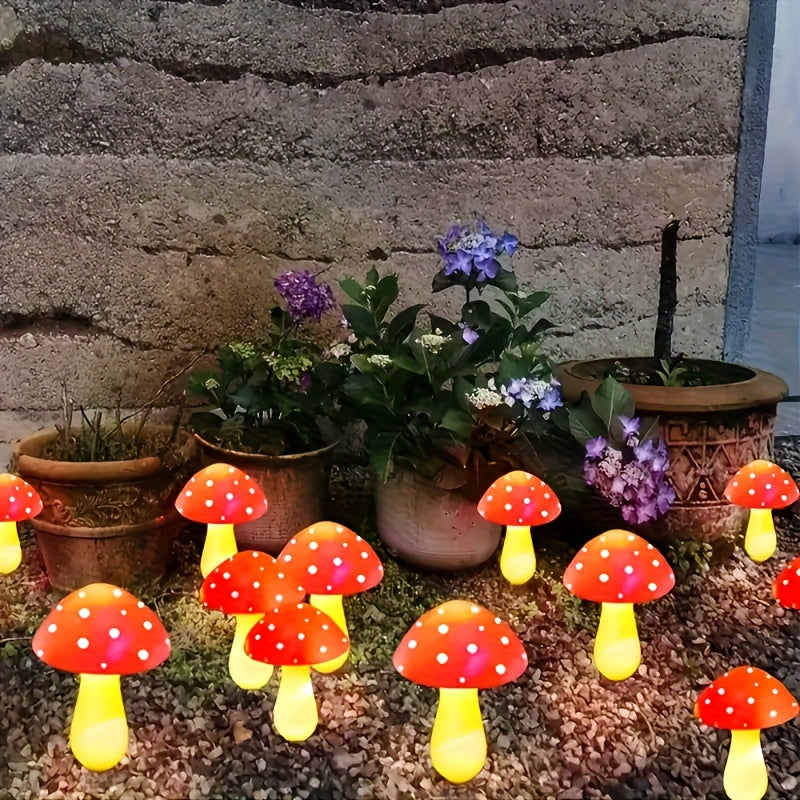 Luces de hadas con forma de hongo solares AMILL, 8 modos, decoración para jardín exterior, iluminación de paisaje con hongos rojos y amarillos brillantes para San Valentín, bodas y fiestas navideñas, decoración de hongos