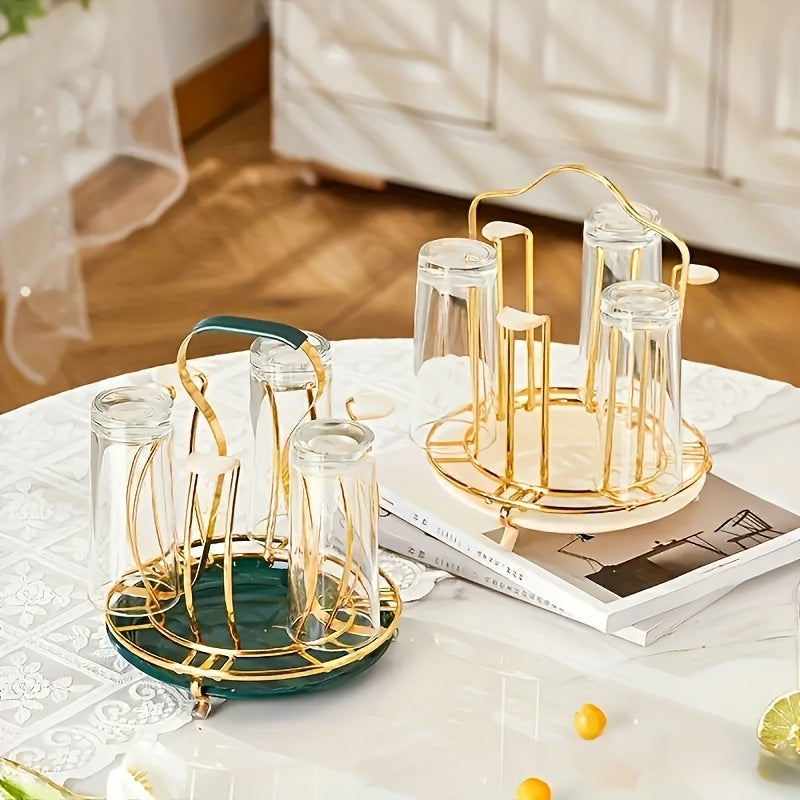 1 pieza, soporte de taza en forma de tambor europeo elegante - soporte de drenaje multifuncional de hierro dorado para almacenamiento de vasos y tazas de cocina, organizador de cocina | soporte de taza elegante | construcción de hierro